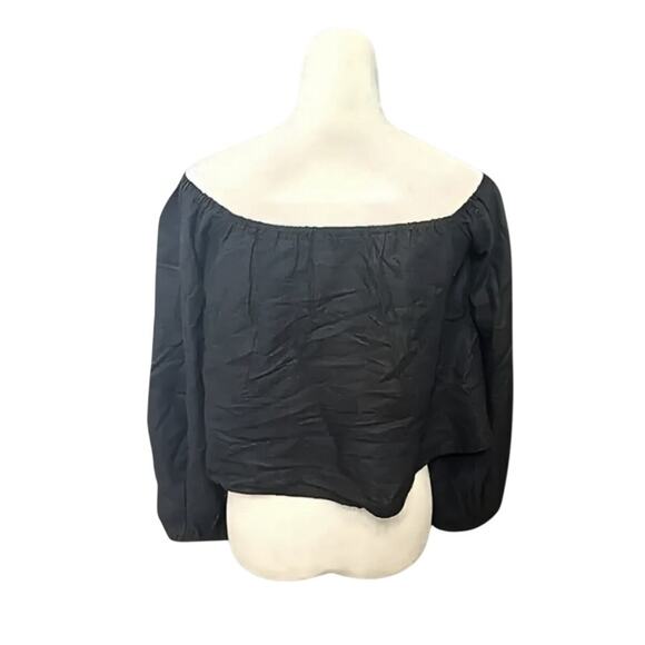 ASOS Crop Top Linen Blend Off-Shoulder Long Sleeve Lightweight Black Size 4 NWOT - Picture 4 of 10
